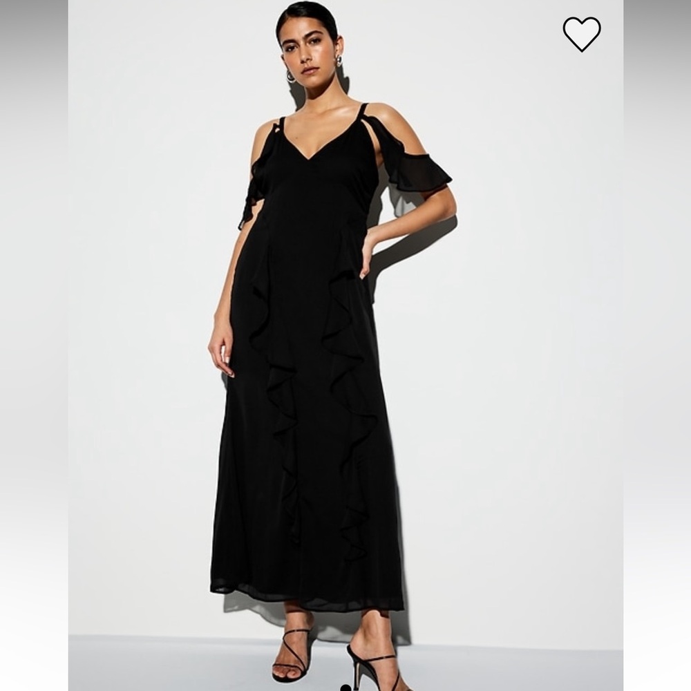 NWT The Occasion by Old Navy Off-Shoulder Ruffle Chiffon Maxi Dress Black 10